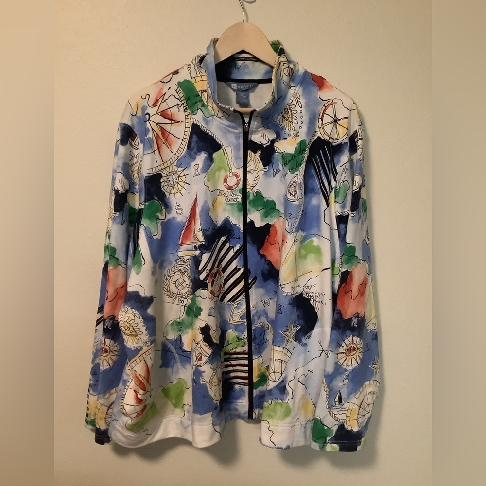 Koret vintage nautical theme scene full zip front plus size jacket size 3X
